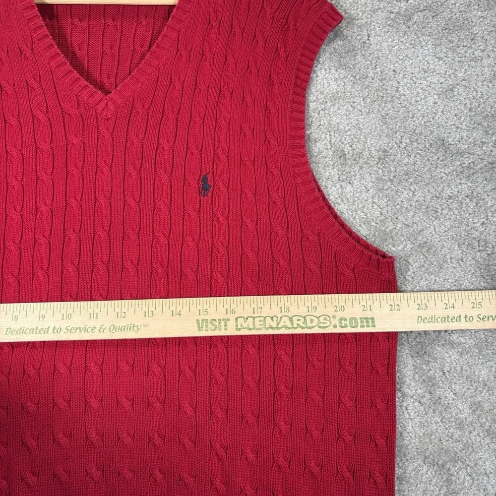 Vintage Polo Ralph Lauren Sweater Vest Mens XL Red Cable Knit‎ V Neck Preppy 90s
